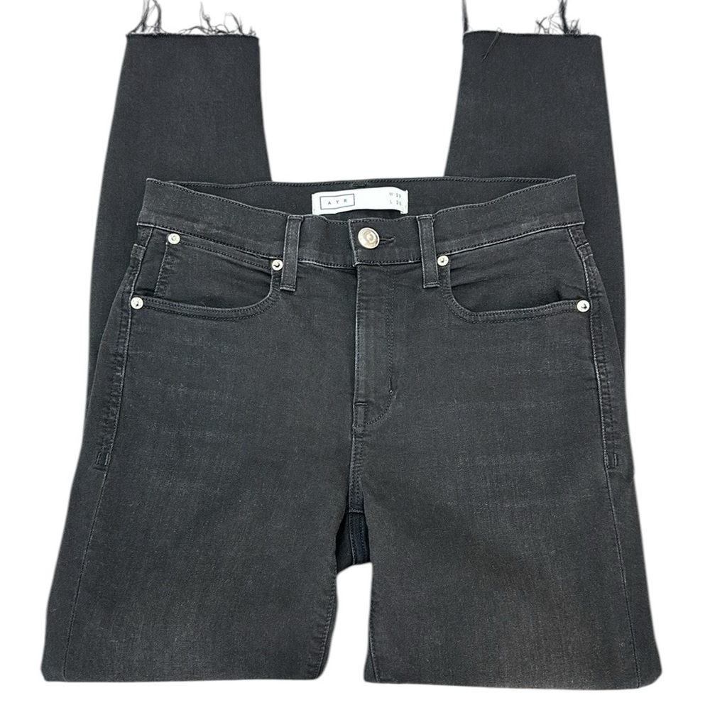 AYR Black High-Rise Skinny Jeans with Raw Hem